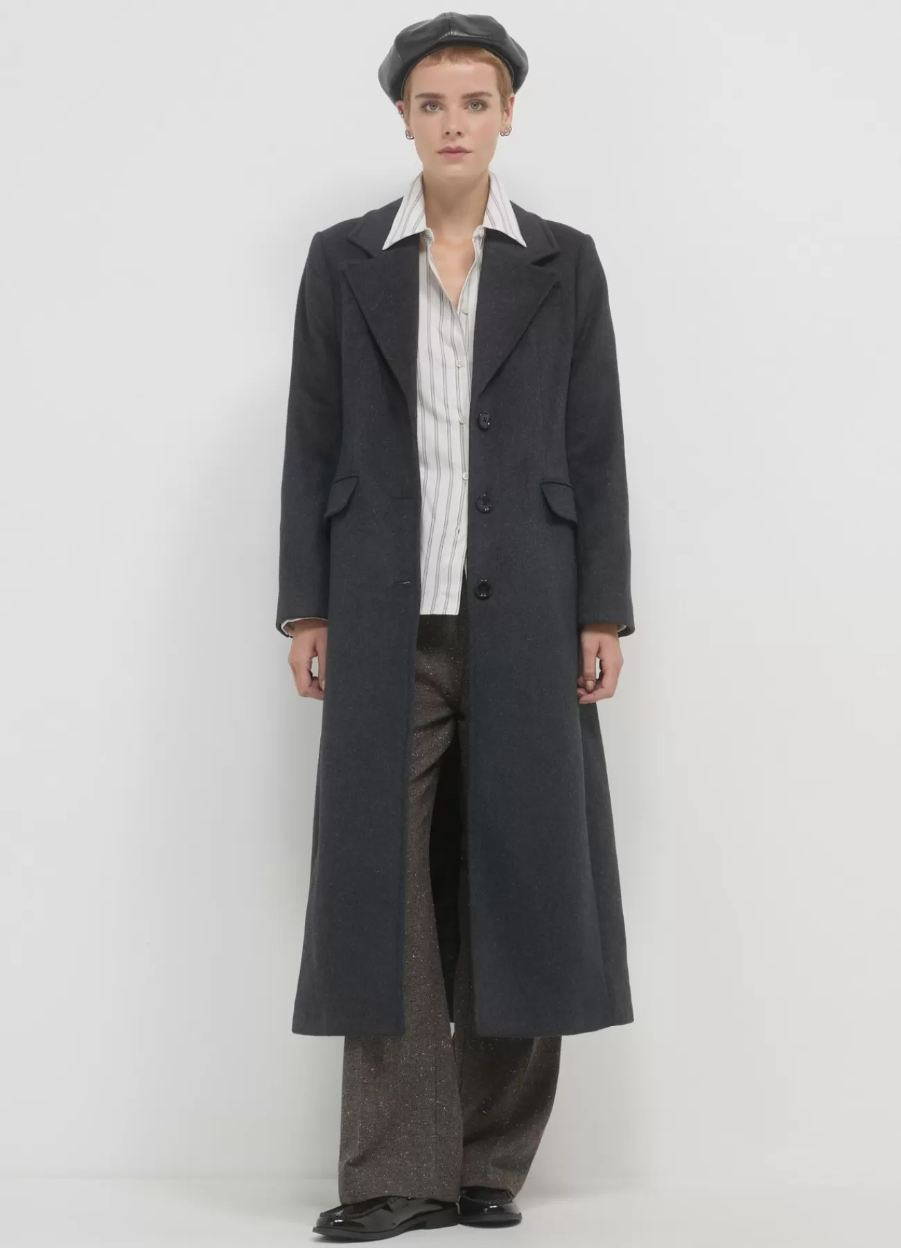 CALLIOPE Cappotto Lungo Monopetto Antracite melange Fashion